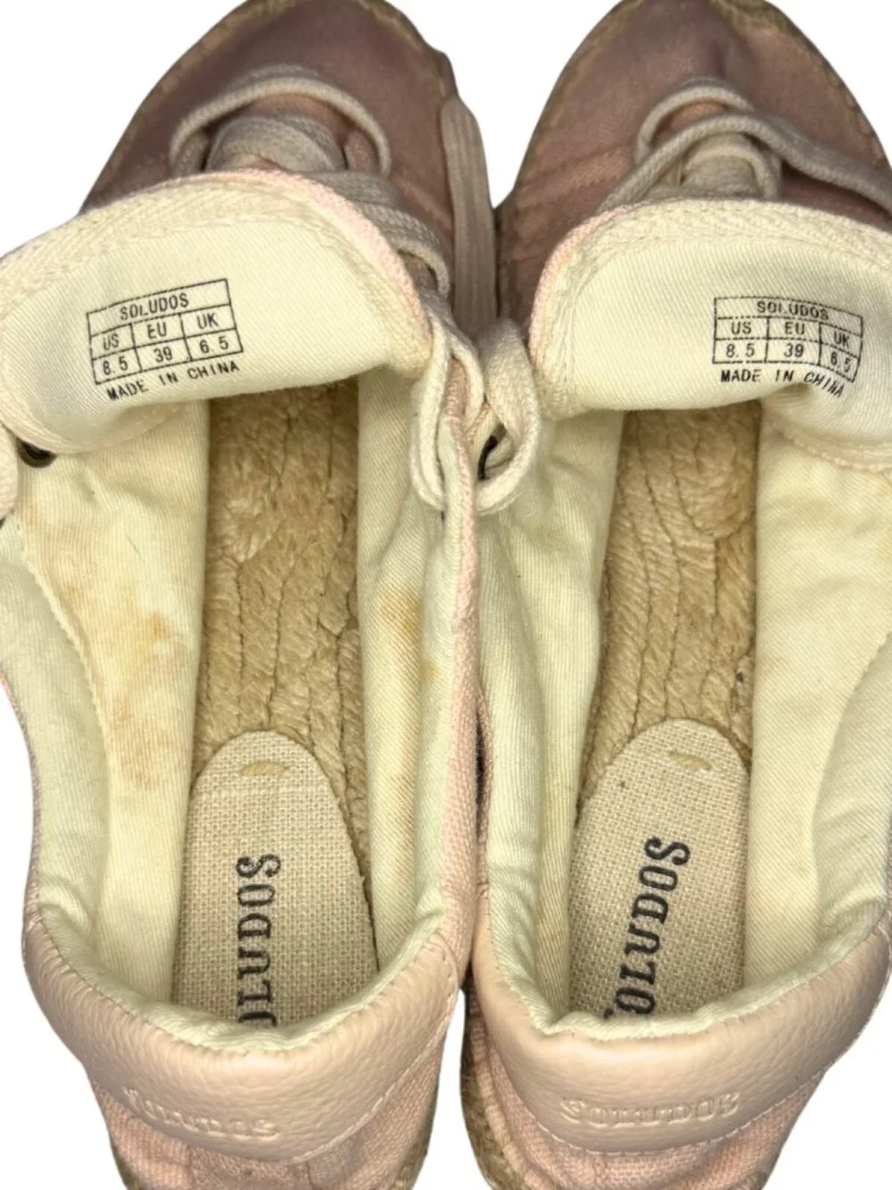Soludos Espadrille Casual Classic Sneakers Pink Linen Jute Size 8.5